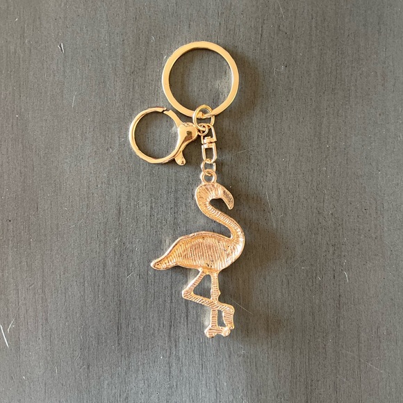 Flamingo Hot Light Pink Allover Rhinestone & Gold 2.5” Keychain Bag Purse Charm - Picture 2 of 2